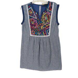 Savanna Jane  Striped Embroidered Floral Sleeveless Boho Dress  Sz M